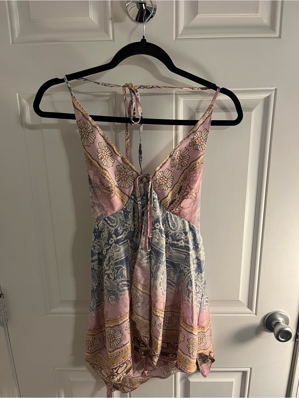 Urban Outfitters Pink and Blue Paisley Floral Satin Slip